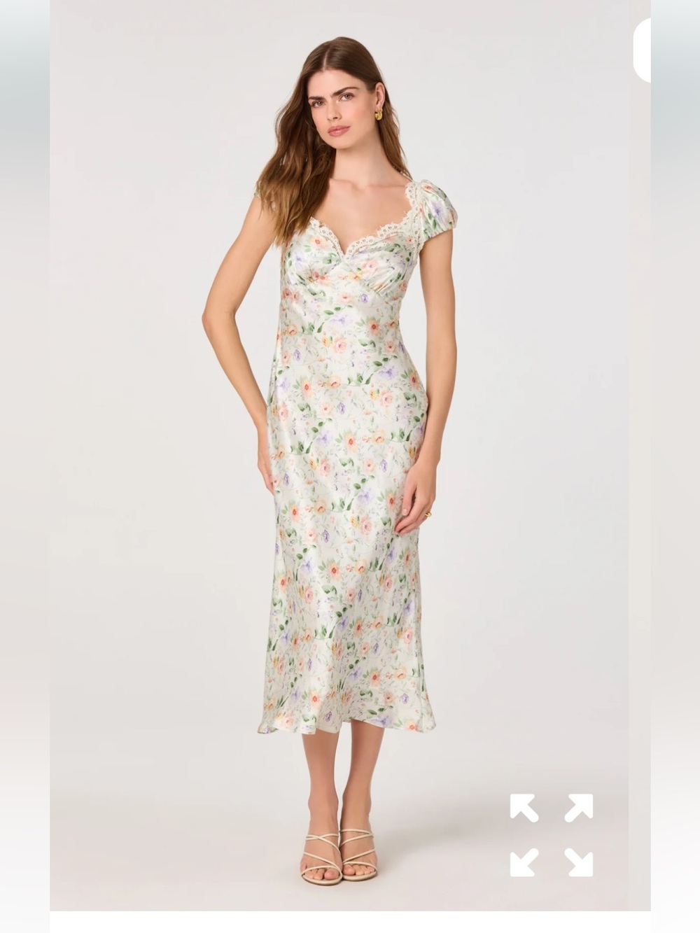 ASTR The Label Makaela Puff Sleeve Floral Satin Midi Dress Sz M